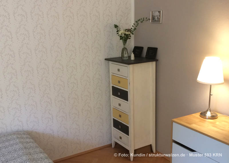 bedroom with patterned wall